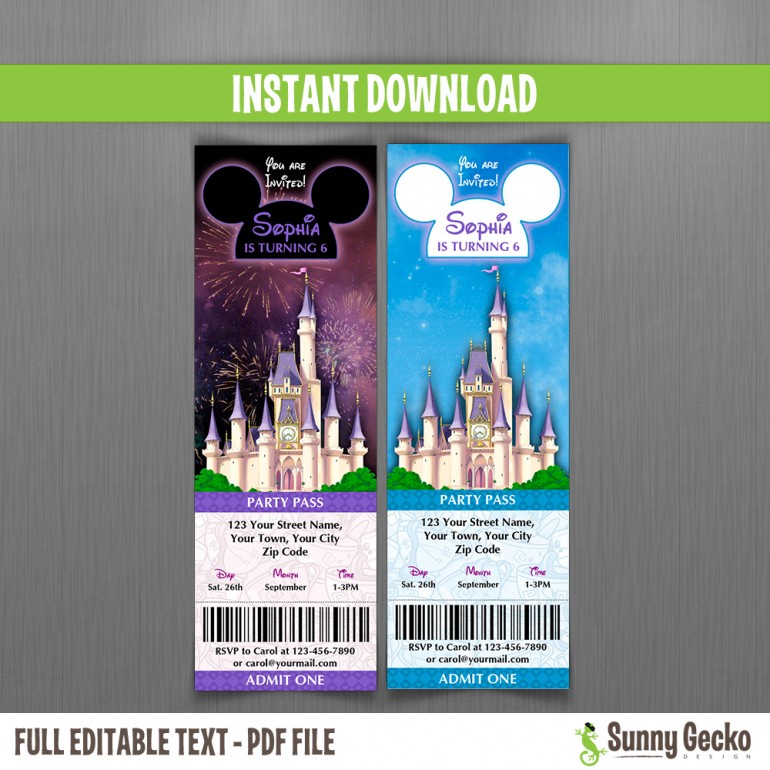 Magic Kingdom Birthday Ticket Invitations